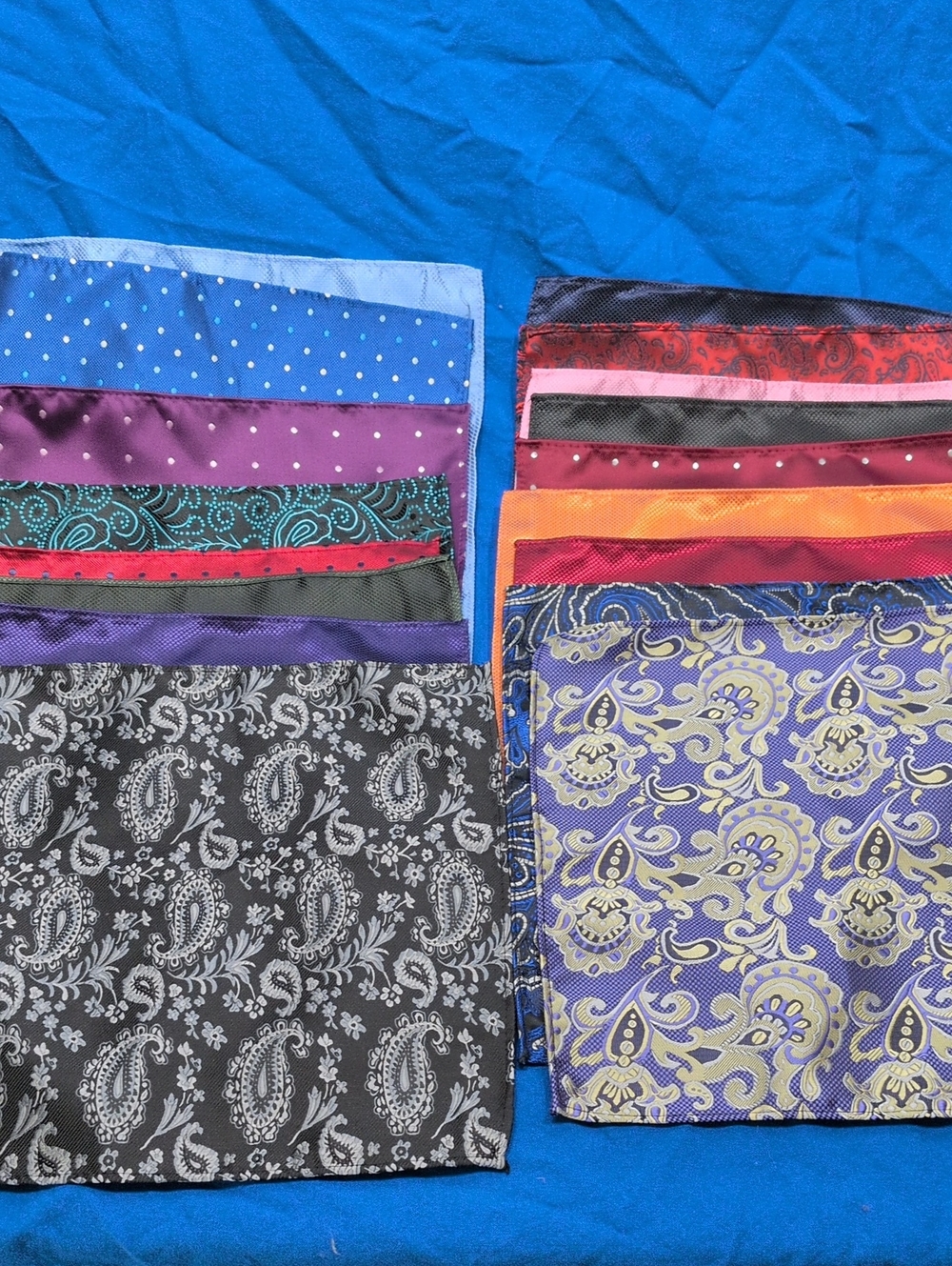 17 Men's Pocket Square Set - Assorted Blue, Purple, Black, Red, Orange